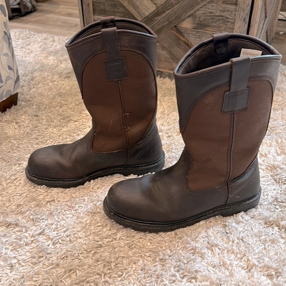 Carhartt brown men’s leather boots stock no. 3910 steel toe pull on work boots - Picture 5 of 9